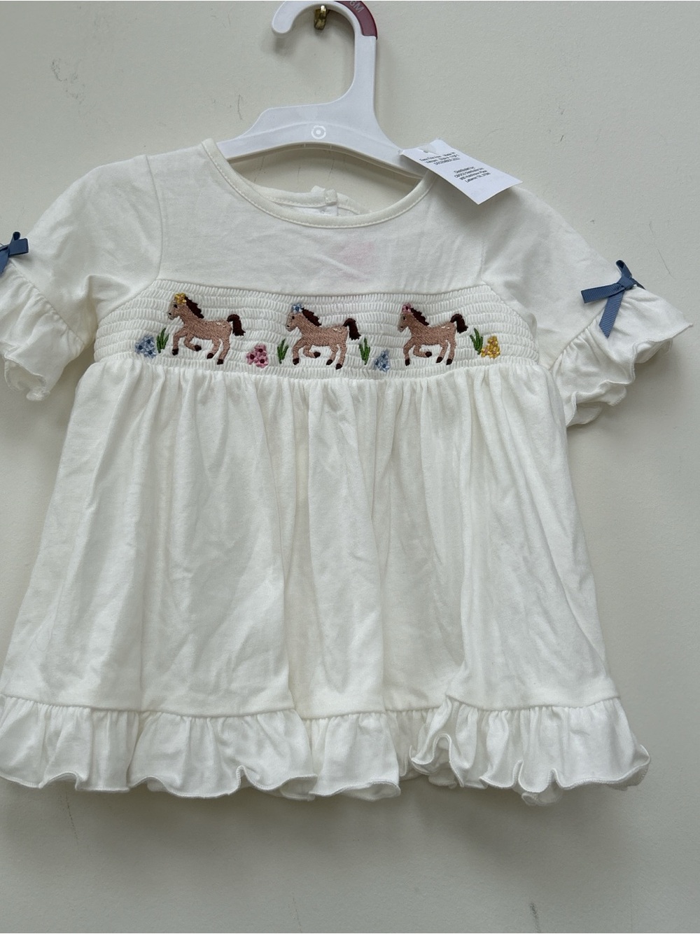 NWT Good lad smocked baby girl tunic top with embroidered horses equestrian